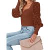 imageLYANER Womens Square Neck Blouse Sheer Mesh Lantern Sleeve Polka Dot Knit Business Casual Tops ShirtsCaramel
