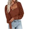 imageLYANER Womens Square Neck Blouse Sheer Mesh Lantern Sleeve Polka Dot Knit Business Casual Tops ShirtsCaramel