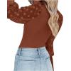 imageLYANER Womens Square Neck Blouse Sheer Mesh Lantern Sleeve Polka Dot Knit Business Casual Tops ShirtsCaramel