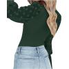 imageLYANER Womens Square Neck Blouse Sheer Mesh Lantern Sleeve Polka Dot Knit Business Casual Tops ShirtsDark Green