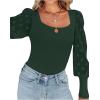 imageLYANER Womens Square Neck Blouse Sheer Mesh Lantern Sleeve Polka Dot Knit Business Casual Tops ShirtsDark Green