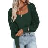 imageLYANER Womens Square Neck Blouse Sheer Mesh Lantern Sleeve Polka Dot Knit Business Casual Tops ShirtsDark Green
