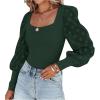 imageLYANER Womens Square Neck Blouse Sheer Mesh Lantern Sleeve Polka Dot Knit Business Casual Tops ShirtsDark Green