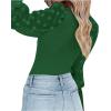imageLYANER Womens Square Neck Blouse Sheer Mesh Lantern Sleeve Polka Dot Knit Business Casual Tops ShirtsGreen