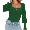 imageLYANER Womens Square Neck Blouse Sheer Mesh Lantern Sleeve Polka Dot Knit Business Casual Tops ShirtsGreen