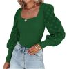 imageLYANER Womens Square Neck Blouse Sheer Mesh Lantern Sleeve Polka Dot Knit Business Casual Tops ShirtsGreen