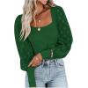 imageLYANER Womens Square Neck Blouse Sheer Mesh Lantern Sleeve Polka Dot Knit Business Casual Tops ShirtsGreen