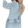 imageLYANER Womens Square Neck Blouse Sheer Mesh Lantern Sleeve Polka Dot Knit Business Casual Tops ShirtsLight Blue