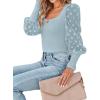 imageLYANER Womens Square Neck Blouse Sheer Mesh Lantern Sleeve Polka Dot Knit Business Casual Tops ShirtsLight Blue