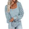imageLYANER Womens Square Neck Blouse Sheer Mesh Lantern Sleeve Polka Dot Knit Business Casual Tops ShirtsLight Blue