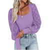 imageLYANER Womens Square Neck Blouse Sheer Mesh Lantern Sleeve Polka Dot Knit Business Casual Tops ShirtsPurple
