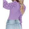 imageLYANER Womens Square Neck Blouse Sheer Mesh Lantern Sleeve Polka Dot Knit Business Casual Tops ShirtsPurple