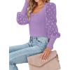 imageLYANER Womens Square Neck Blouse Sheer Mesh Lantern Sleeve Polka Dot Knit Business Casual Tops ShirtsPurple