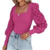 imageLYANER Womens Square Neck Blouse Sheer Mesh Lantern Sleeve Polka Dot Knit Business Casual Tops ShirtsRose
