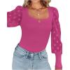 imageLYANER Womens Square Neck Blouse Sheer Mesh Lantern Sleeve Polka Dot Knit Business Casual Tops ShirtsRose