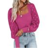 imageLYANER Womens Square Neck Blouse Sheer Mesh Lantern Sleeve Polka Dot Knit Business Casual Tops ShirtsRose
