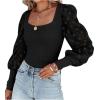 imageLYANER Womens Square Neck Blouse Sheer Mesh Lantern Sleeve Polka Dot Knit Business Casual Tops ShirtsSolid Black