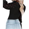 imageLYANER Womens Square Neck Blouse Sheer Mesh Lantern Sleeve Polka Dot Knit Business Casual Tops ShirtsSolid Black