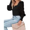 imageLYANER Womens Square Neck Blouse Sheer Mesh Lantern Sleeve Polka Dot Knit Business Casual Tops ShirtsSolid Black