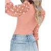 imageLYANER Womens Square Neck Blouse Sheer Mesh Lantern Sleeve Polka Dot Knit Business Casual Tops ShirtsSolid Pink