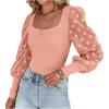 imageLYANER Womens Square Neck Blouse Sheer Mesh Lantern Sleeve Polka Dot Knit Business Casual Tops ShirtsSolid Pink