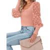 imageLYANER Womens Square Neck Blouse Sheer Mesh Lantern Sleeve Polka Dot Knit Business Casual Tops ShirtsSolid Pink
