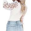 imageLYANER Womens Square Neck Blouse Sheer Mesh Lantern Sleeve Polka Dot Knit Business Casual Tops ShirtsSolid White