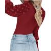 imageLYANER Womens Square Neck Blouse Sheer Mesh Lantern Sleeve Polka Dot Knit Business Casual Tops ShirtsWine Red