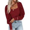 imageLYANER Womens Square Neck Blouse Sheer Mesh Lantern Sleeve Polka Dot Knit Business Casual Tops ShirtsWine Red