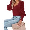 imageLYANER Womens Square Neck Blouse Sheer Mesh Lantern Sleeve Polka Dot Knit Business Casual Tops ShirtsWine Red