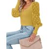 imageLYANER Womens Square Neck Blouse Sheer Mesh Lantern Sleeve Polka Dot Knit Business Casual Tops ShirtsYellow