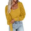 imageLYANER Womens Square Neck Blouse Sheer Mesh Lantern Sleeve Polka Dot Knit Business Casual Tops ShirtsYellow