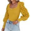 imageLYANER Womens Square Neck Blouse Sheer Mesh Lantern Sleeve Polka Dot Knit Business Casual Tops ShirtsYellow