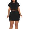 imageLYANER Womens 2 Piece Outfits Crewneck Fringe Short Sleeve Crop Top and Tassel Trim Bodycon Mini Skirt SetBlack