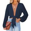 imageLYANER Womens Deep V Neck Tie Front Knot Long Sleeve Sexy Wrap Crop Top Blouse Navy Blue Large