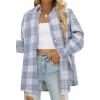 imageLYANER Womens Flannel Plaid Shirt Oversized Button Down Roll Up Long Sleeve Blouse Top with PocketsBlue