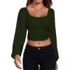 imageLYANER Womens Off Shoulder Ruched Lantern Sleeve Sexy Crop Top Tube BlouseArmy Green