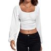 imageLYANER Womens Off Shoulder Ruched Lantern Sleeve Sexy Crop Top Tube BlouseSolid White