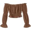 imageLYANER Womens Off Shoulder Ruffle Trim Puff Long Sleeve Tube Crop Blouse Shirt TopBrown