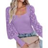 imageLYANER Womens Square Neck Blouse Sheer Mesh Lantern Sleeve Polka Dot Knit Business Casual Tops ShirtsPurple
