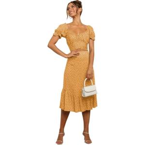 imageLYANER Womens 2 Piece Outfits Floral Self Tie Knot Crop Top and Midi Skirt SetYellow