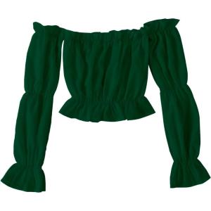imageLYANER Womens Off Shoulder Ruffle Trim Puff Long Sleeve Tube Crop Blouse Shirt TopDark Green