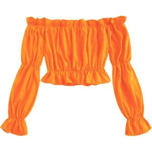 imageLYANER Womens Off Shoulder Ruffle Trim Puff Long Sleeve Tube Crop Blouse Shirt TopOrange