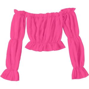 imageLYANER Womens Off Shoulder Ruffle Trim Puff Long Sleeve Tube Crop Blouse Shirt TopRose
