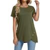 imageLYANER Womens Crewneck Short Sleeve Asymmetrical Hem Casual Basic Shirt TopArmy Green