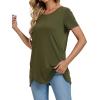 imageLYANER Womens Crewneck Short Sleeve Asymmetrical Hem Casual Basic Shirt TopArmy Green
