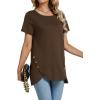imageLYANER Womens Crewneck Short Sleeve Asymmetrical Hem Casual Basic Shirt TopBrown