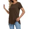 imageLYANER Womens Crewneck Short Sleeve Asymmetrical Hem Casual Basic Shirt TopBrown
