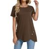 imageLYANER Womens Crewneck Short Sleeve Asymmetrical Hem Casual Basic Shirt TopBrown