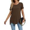 imageLYANER Womens Crewneck Short Sleeve Asymmetrical Hem Casual Basic Shirt TopBrown